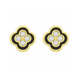 Pendiente de plata chapada esmalte negro flor