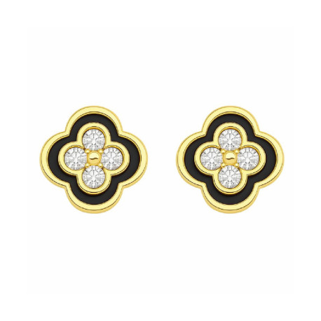 Pendiente de plata chapada esmalte negro flor