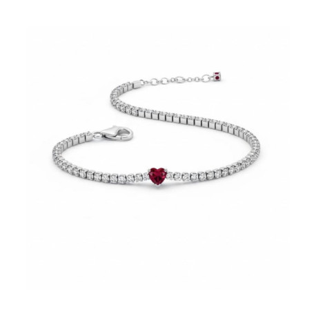 pulsera de plata rodiada circonitas y corazon rojo
