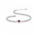 pulsera de plata rodiada circonitas y corazon rojo