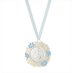MEDALLON METAL VIRGEN DEL ROCIO 8 CM CELESTE