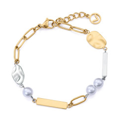 Pulsera de mujer de acero Ip dorado con perlas sin