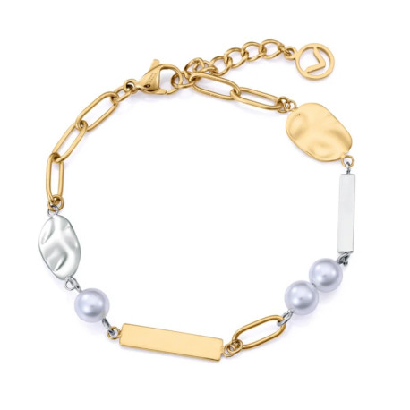 Pulsera de mujer de acero Ip dorado con perlas sin