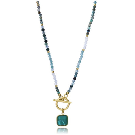 Collar de mujer de acero Ip dorado con piedras nat