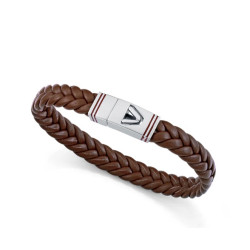 Pulsera de hombre de acero y piel marrón trenzada 