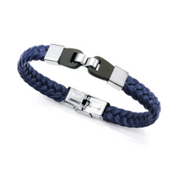 Pulsera de piel azul trenzada con motivo en piel