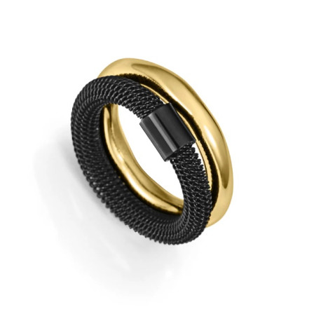 Anillo de acero doble en Ip negro e Ip dorado cole
