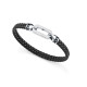 Pulsera de hombre de acero y piel negra trenzada c