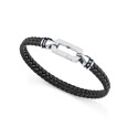 Pulsera de hombre de acero y piel negra trenzada c