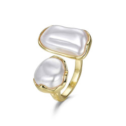 Anillo de plata chapado abierto doble perla 