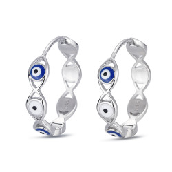 Pendiente de plata rodiado aro con ojos turcos de 