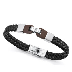 Pulsera de piel azul trenzada con motivo en piel