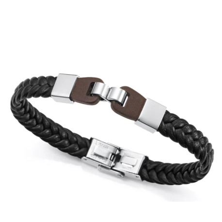 Pulsera de piel azul trenzada con motivo en piel