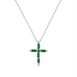 Colgante con cadena de plata rodiado cruz esmerald