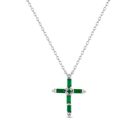 Colgante con cadena de plata rodiado cruz esmerald