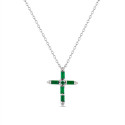 Colgante con cadena de plata rodiado cruz esmerald