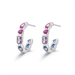 Pendiente de plata rodiado aro de 20 mm con circon