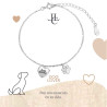 Pulsera de plata rodiada corazón y huella perro es