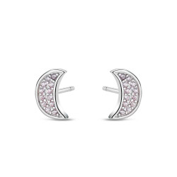 Pendiente de plata rodiado luna de circonita rosa 