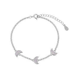 Pulsera de plata rodiada con lunas de circonita 