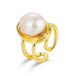 Anillo de plata chapado brazo doble con perla 