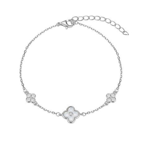 Pulsera de plata rodiada trébol con circonitas y n