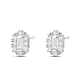 Pendiente de plata rodiado hexagonal con baguette 