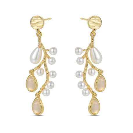 Pendiente de plata chapado rama con nacar 42 mm y 