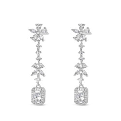 Pendiente de plata rodiado flores de circonitas y 