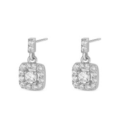 Pendiente de plata rodiado cuadrado con circonitas