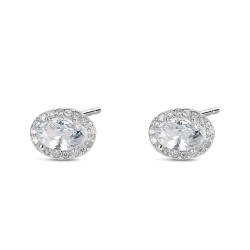 Pendiente de plata rodiado óvalo de circonitas 8 m