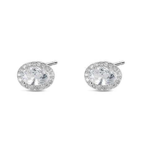 Pendiente de plata rodiado óvalo de circonitas 8 m