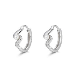 Pendiente de plata rodiado aro con circonitas y pe