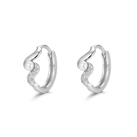 Pendiente de plata rodiado aro con circonitas y pe