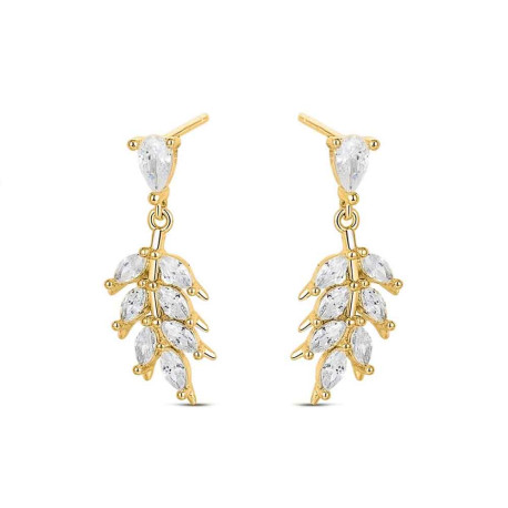 Pendiente de plata chapado hojas de circonitas 