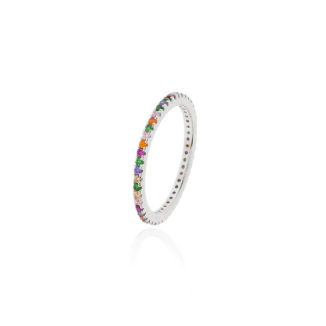 sortija de plata rodiada con zirconitas multicolor