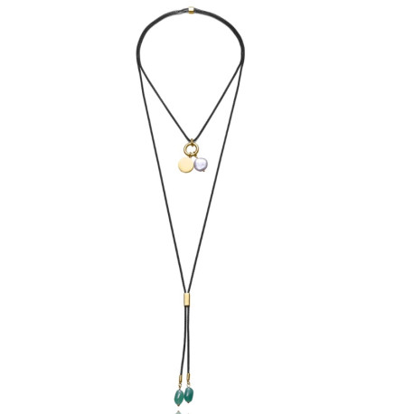 COLLAR ACERO IP NEGRO PIEDRA NAT