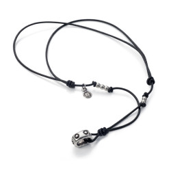 COLLAR METAL CHAP. PLATA Y PIEL UNISEX TRIBAL