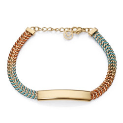 Pulsera Kiss de acero ip dorado con cordón multico
