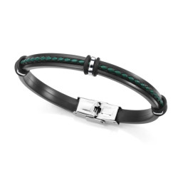Pulsera de silicona con piel trenzada negra verdE