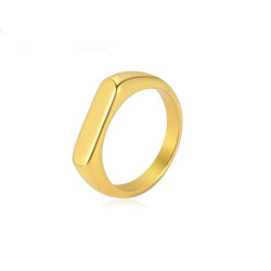 Anillo de acero inoxidable dorado sello rectangula