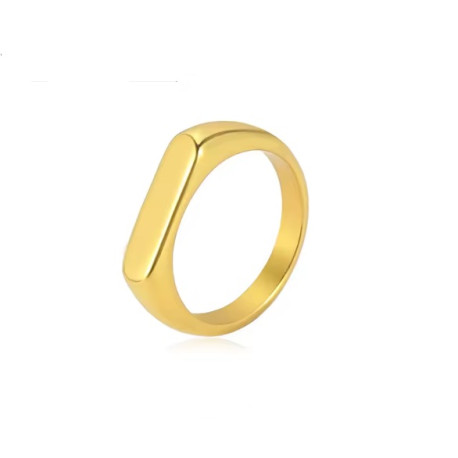 Anillo de acero inoxidable dorado sello rectangula