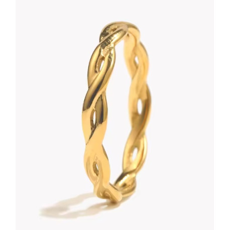 anillo trenzado de acero inoxidable dorado 