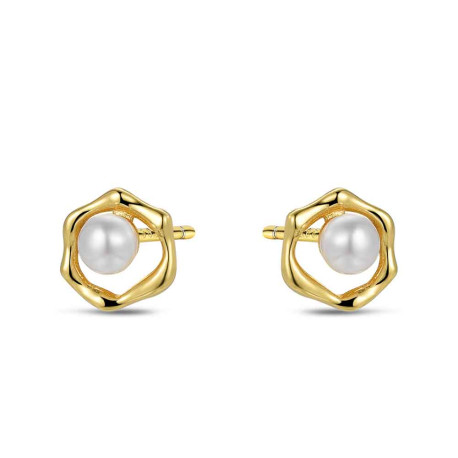 PENDIENTE DE PLATA CHAPADO 10MM CON PERLA 