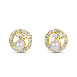 PENDIENTE DE PLATA CHAPADA 9MM CON PERLA