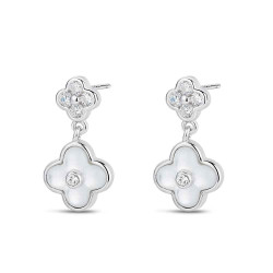 Pendiente de plata rodiado trébol doble circonitas