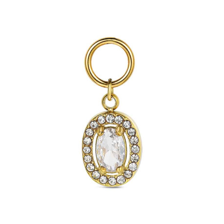 CHARM DE ACERO INOXIDABLE OVALO CRISTAL Y CIRCONIT