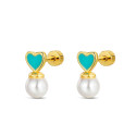 PENDIENTE DE PLATA CHAPADA CORAZON ESMALTADO PERLA