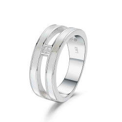Anillo de plata rodiado doble con nacar y circonit