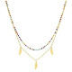 collar de acero doble piedras de colores y plumita